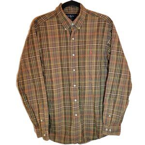 Ralph Lauren Men's Classic Fit Long Sleeve Button Down Plaid Brown Rust 16/Large